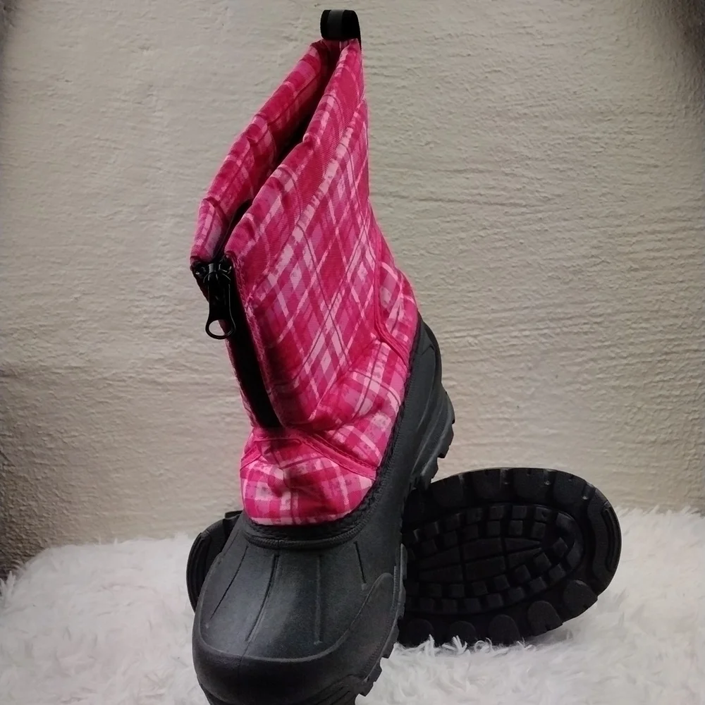 Northside Thermopile Black Pink Plaid Upper Zipper Front Step In Snow Boot Shoe